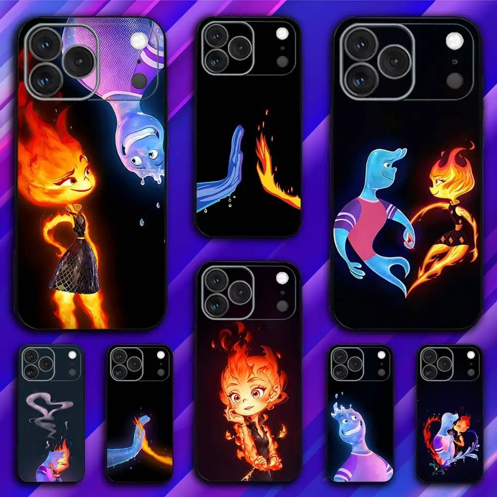 P-Pixar Cartoon ElementalS Capa de telefone para iPhone 17,16,15,14,13,12,11,Pro,Max,Plus,X,XS,SE4,E,Mini, capa preta macia