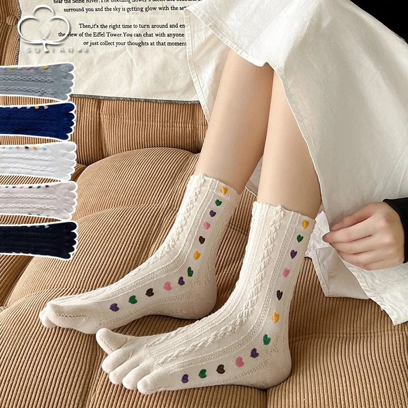 1-5-pares-moda-amor-split-toe-massa-frita-torcoes-meias-femininas-respiravel-absorcao-de-suor-outono-e-inverno-meias-de-algodao