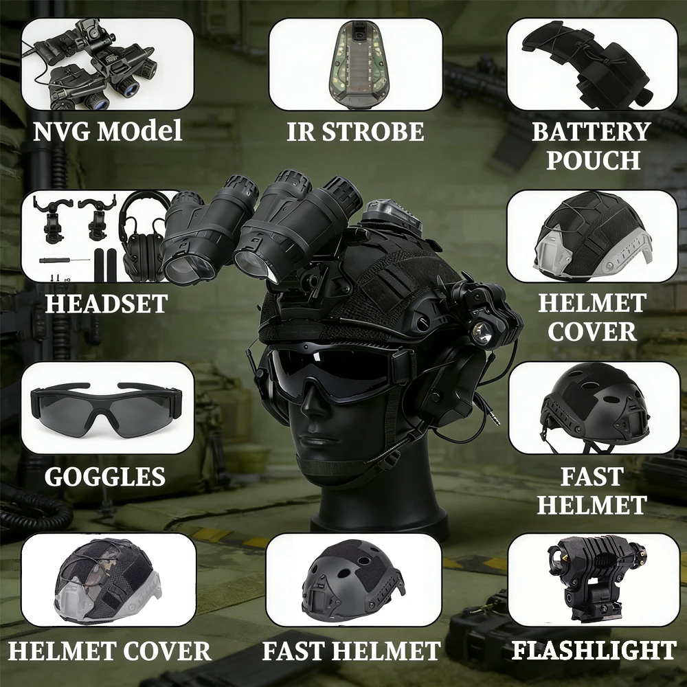 8-in-1 Airsoft Tactical Helmet Set With GPNVG18 Night Vision Goggles Model Headphone Goggles Flashlight For Paintball Training