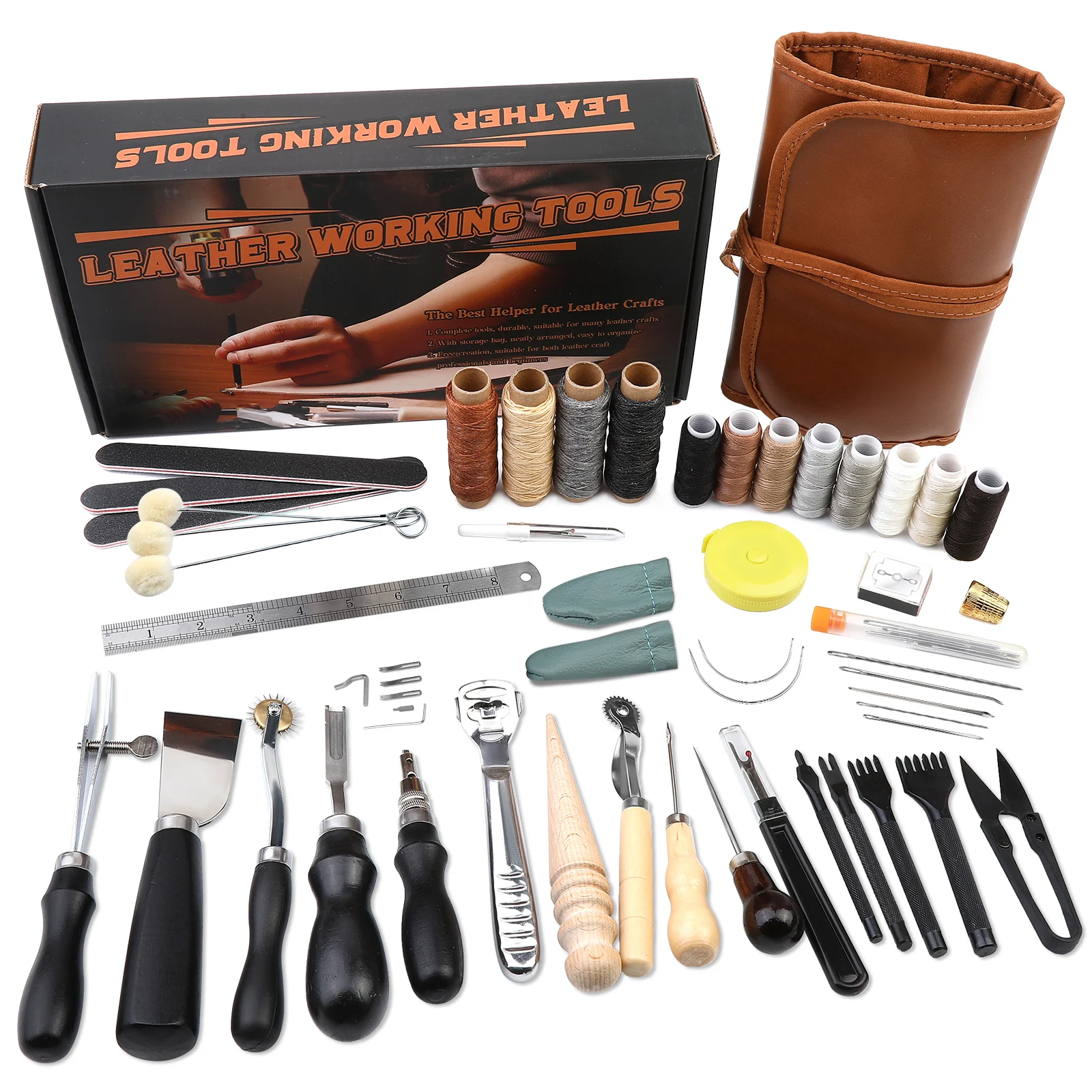 Practical Leather Working Tools with Leather Beveler Groover Stitching Punch Sewing Thread and Other Tools