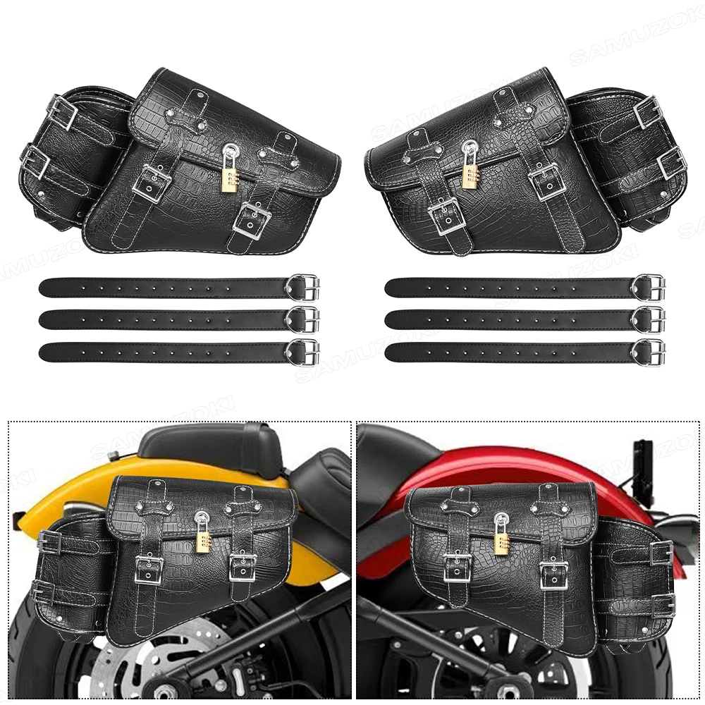 Universal Motorcycle Side Saddle Bags PU Leather SwingArm Tool Bag Water Bottle Holder Cafe Racer Luggage Bag For Cruiser Custom