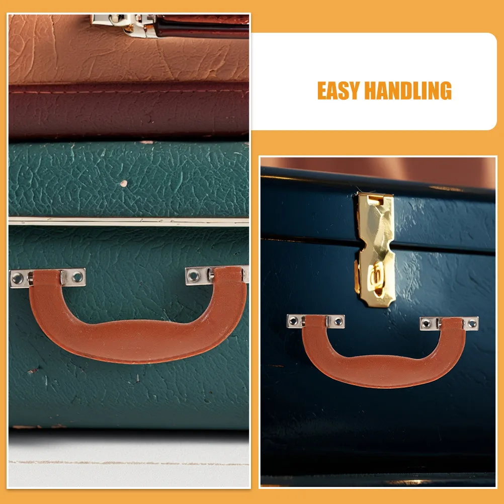 2Pcs Packaging Box Handle Brown Plastic Classic Suitcase Pull Replacement Zinc Alloy Base Trunk Handle Repair Part Vintage