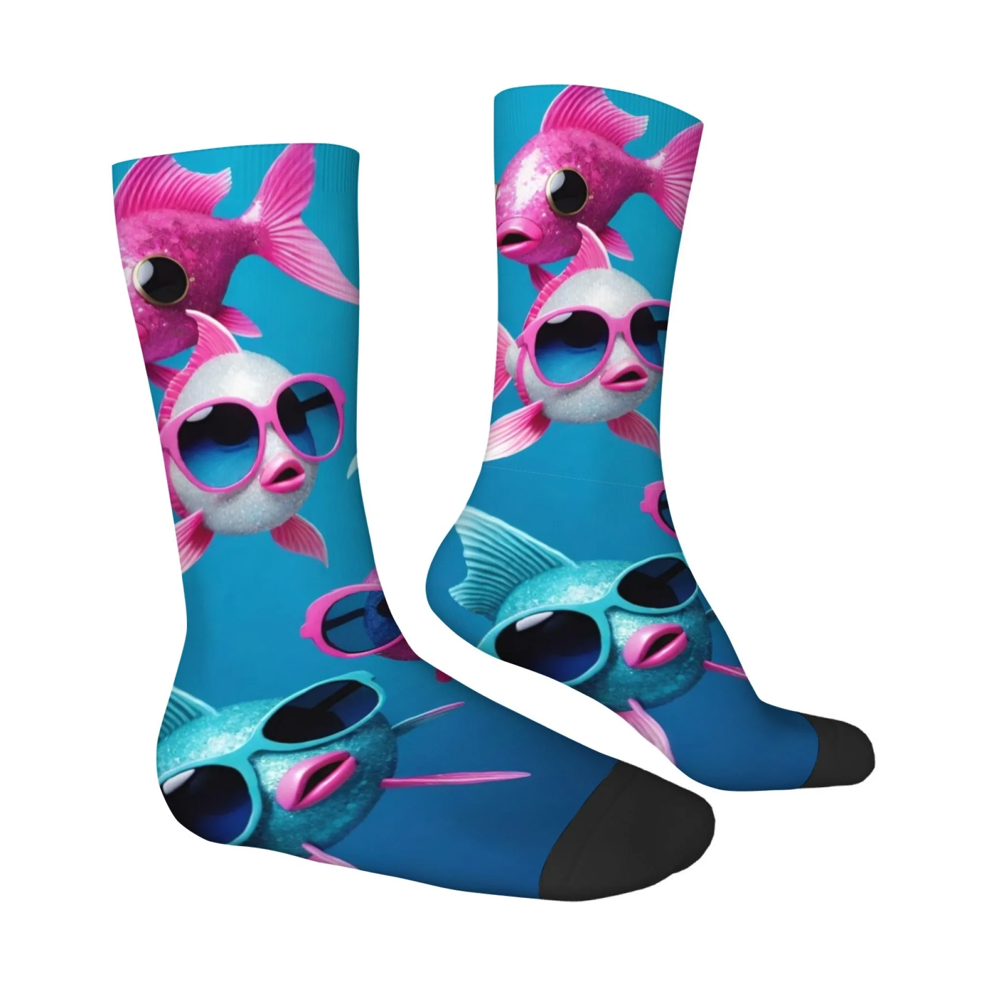 Men's Socks with Fish Print Sunglasses Design Comfortable Breathable Soft Socks Quirky Novel Fun Stylish Street Style Socks
