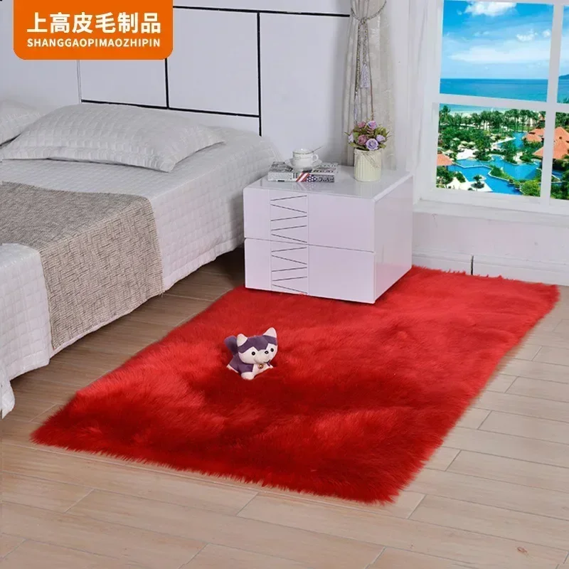 Plush carpet living room household bedroom bedside room white imitation wool bay window floor mat