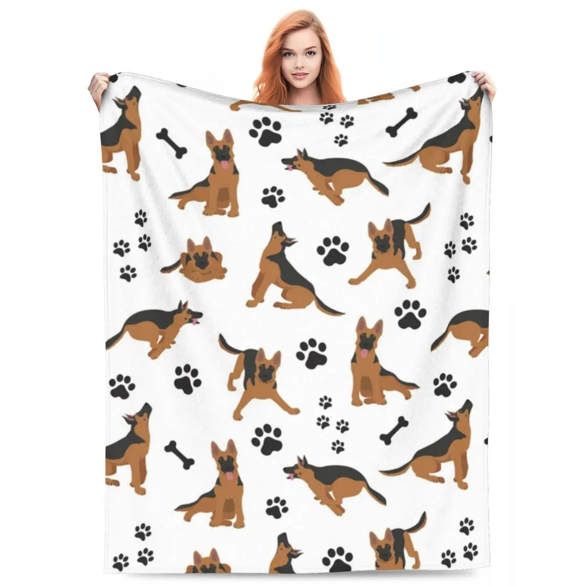 Warm Soft Blanket Travel German Shepherd Pattern Throw Blanket Puppy Pet Flannel Bedspread Couch Chair Novelty Sofa Bed Cover