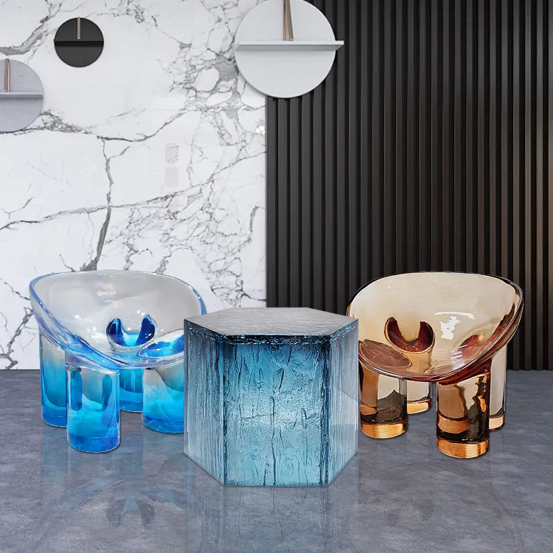 Modern Style Durable Unique End Table for Living Room Indoor Outdoor  Transparent Resin  Coffee/Tea Table Set