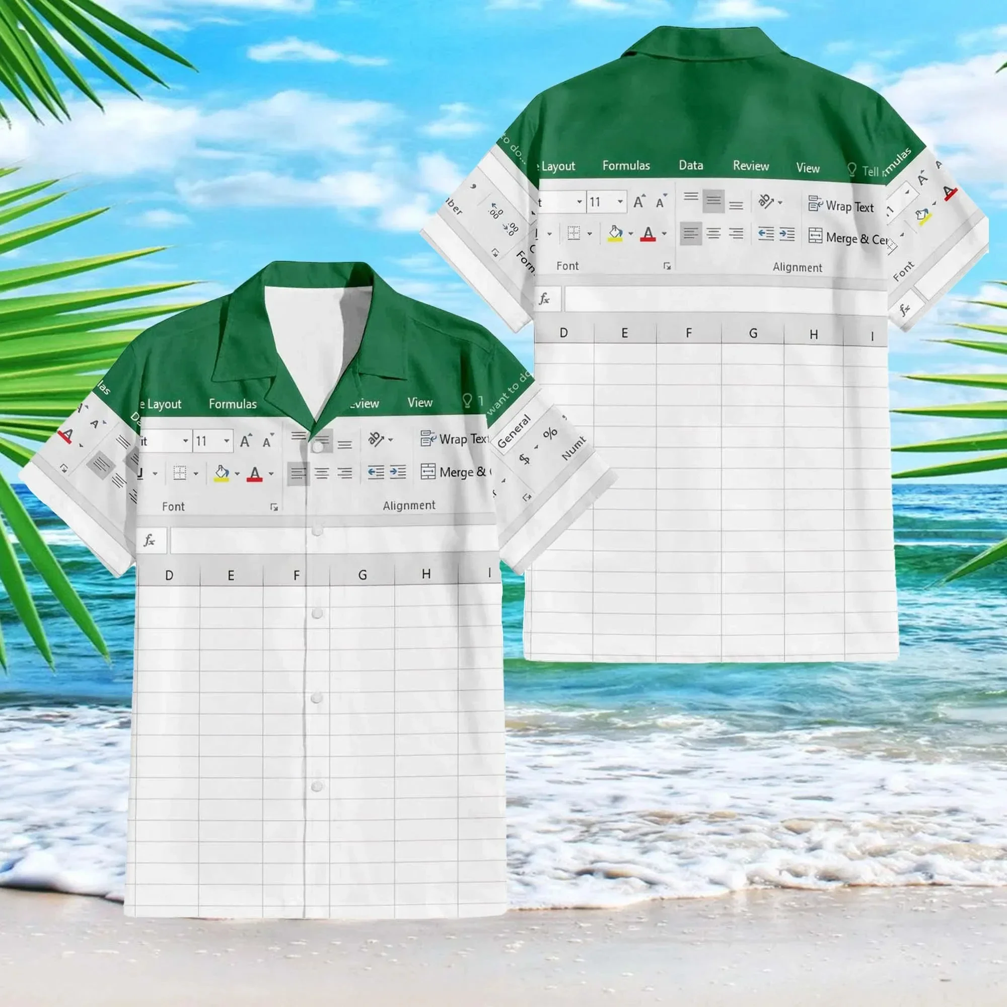 

Summer Hawaiian Men's Short Sleeve Shirt Excel Spreadsheet Software 3D Print Women's Beach Travel Casual Oversized Clothing