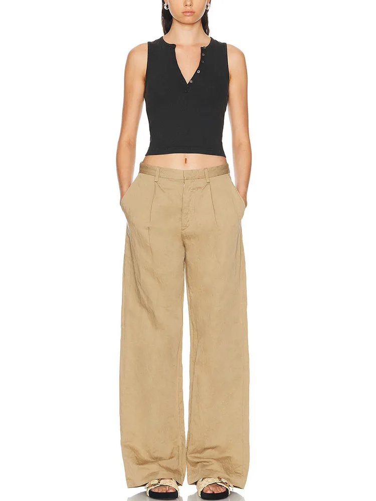 pants y2k spring/summer simple thin wrinkled fabric straight leg trousersWoman trousers2024 high waisted large femme pants