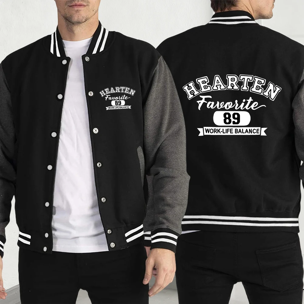 Hearten Work Life Balance Printed Clothes Men Funny Casual Streetwear Autumn Pullover Jackets Fleece Simple Man Baseball Jersey