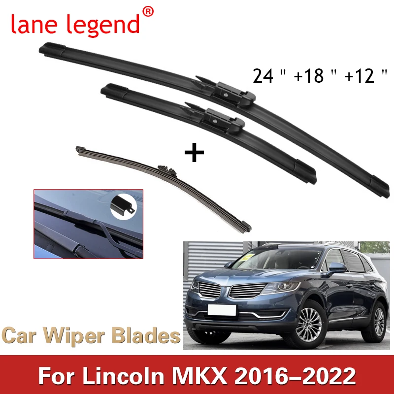 

Car Wiper Blades for Lincoln MKX 2016 - 2022 Front Rear Windshield Frameless Durable Rubber Snow Shaving Accessorie 24"+18"+12"