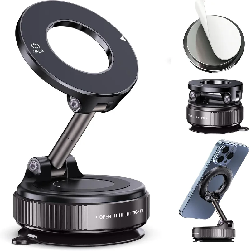 Suction Cup Phone Mount for 360° Adjustable Magnetic Car Phone Holder Pocket Size Foldable Car Mount