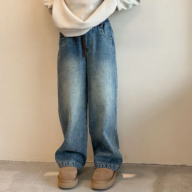 

Kids Girls Junior High School Girls Straight Leg Wide-leg Jeans Young Children Wide Leg Pants New Arrival Fashionable A58