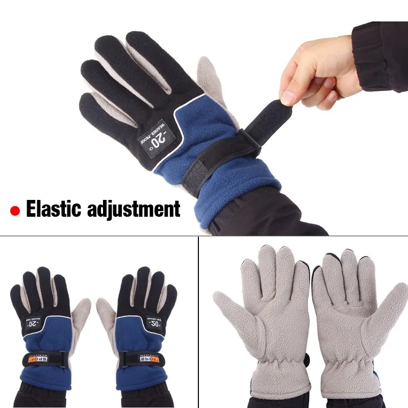 Luvas quentes de lã polar para homens e mulheres, ao ar livre, esqui, ciclismo, cinco dedos, luvas com pelúcia, espessamento, impermeável, inverno