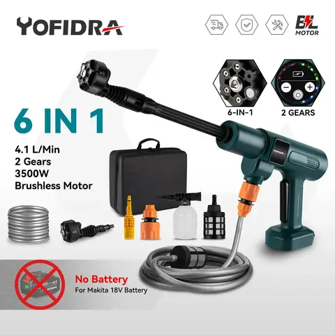 3500W 200Bar Brushless Electric High Pressure Washer 6IN1 Car Wash Water Gun For Makita Battery Pin Garden Irrigation Spray Gun