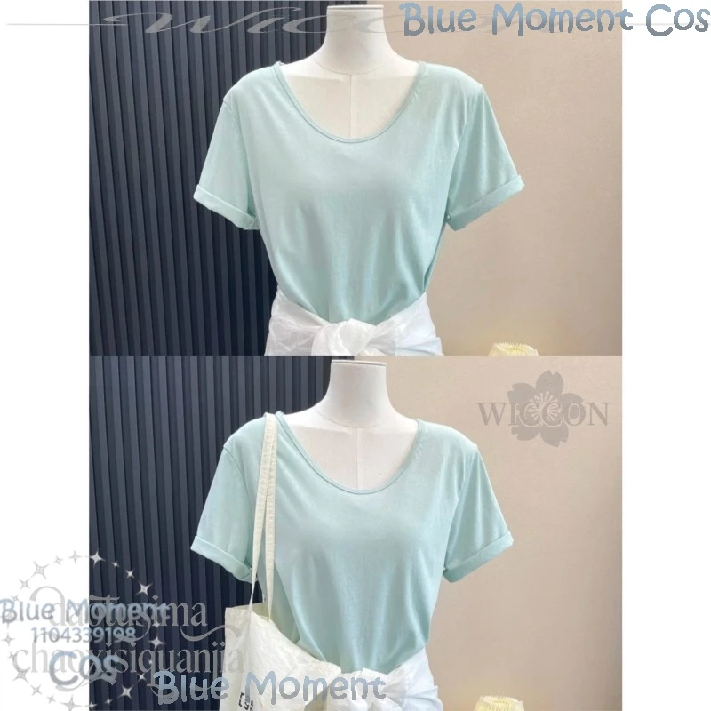 Chainsmoker Cat Yani Neko Cosplay Yanineko Mint Green Wig Tshirt Furry Earwear Tail Pants Halloween Festival Fancy Comic Con view 2