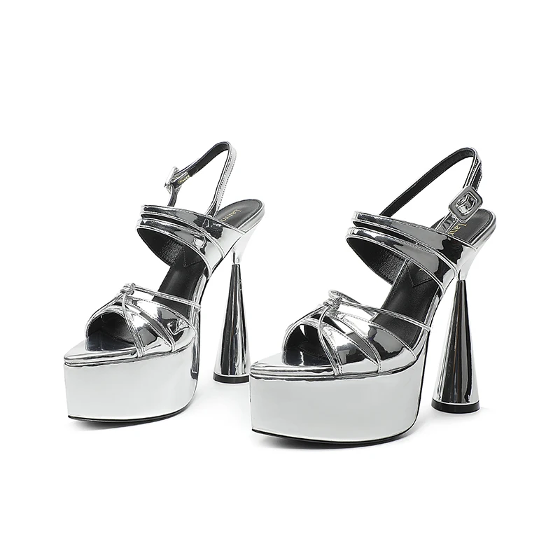 2024 Summer Anti slip Fish Mouth Shoes Steel Pole Dance T-Stage Irregular Heels 14cm Shoes Popular Party Walking Models
