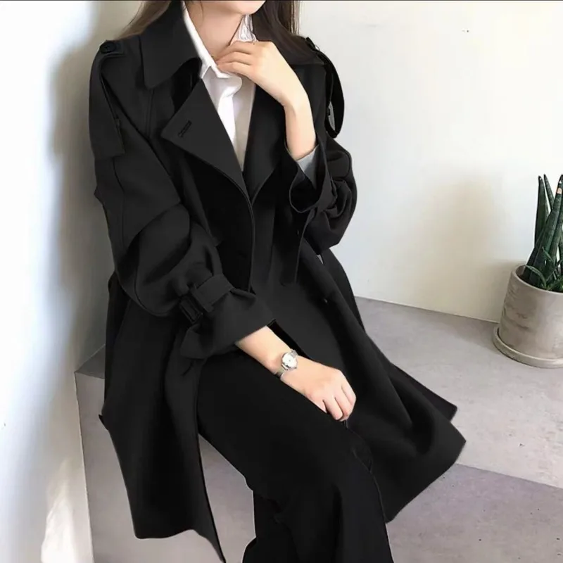 

2023 Autumn and Winter New Version of High-grade British Style Fashion Loose Large Size Thin Trench Cozy Mid Length Version Coat