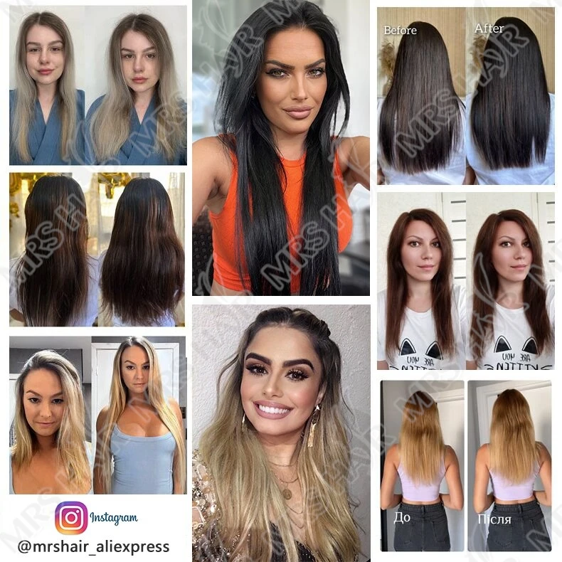 MRSHAIR كليب في وصلات الشعر شعر الإنسان قطعة واحدة مستقيم P18-613 شقراء وصلات شعر طبيعية 12-24 بوصة خيط صنارة الصيد 4 مقاطع