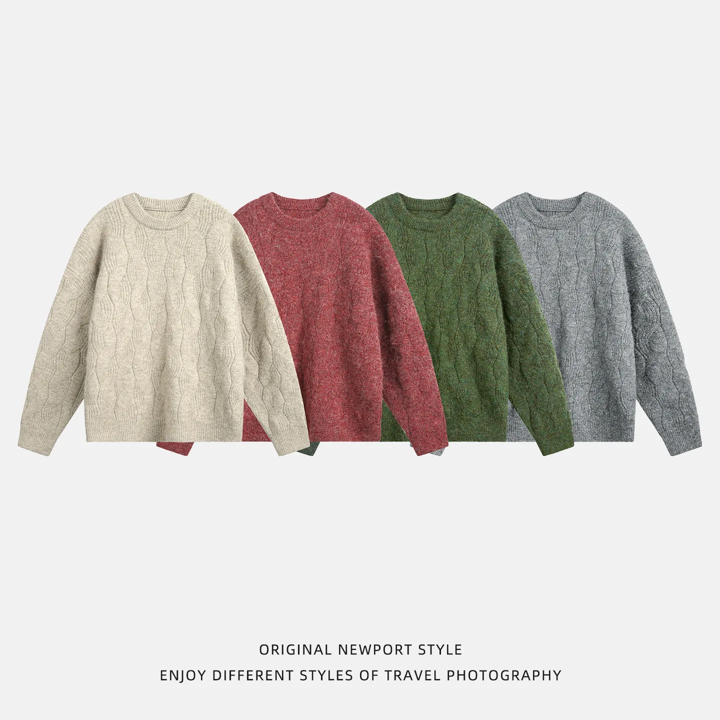 Man Knitting Sweater 2025 Autumn Winter Men's Heavyweight Sweater Solid Color Crew Neck Cable Knit Texture Retro Loose Knitwear