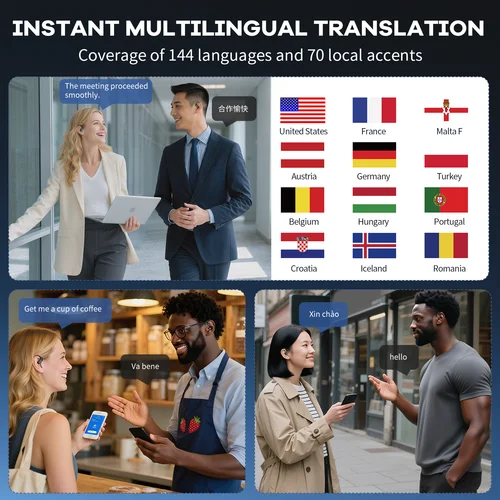 Imagen 2 del producto Auriculares con traductor AI, cascos con cancelación de ruido en 144 idiomas, traductor instantáneo, Bluetooth 5,4, voz inteligente en tiempo Real