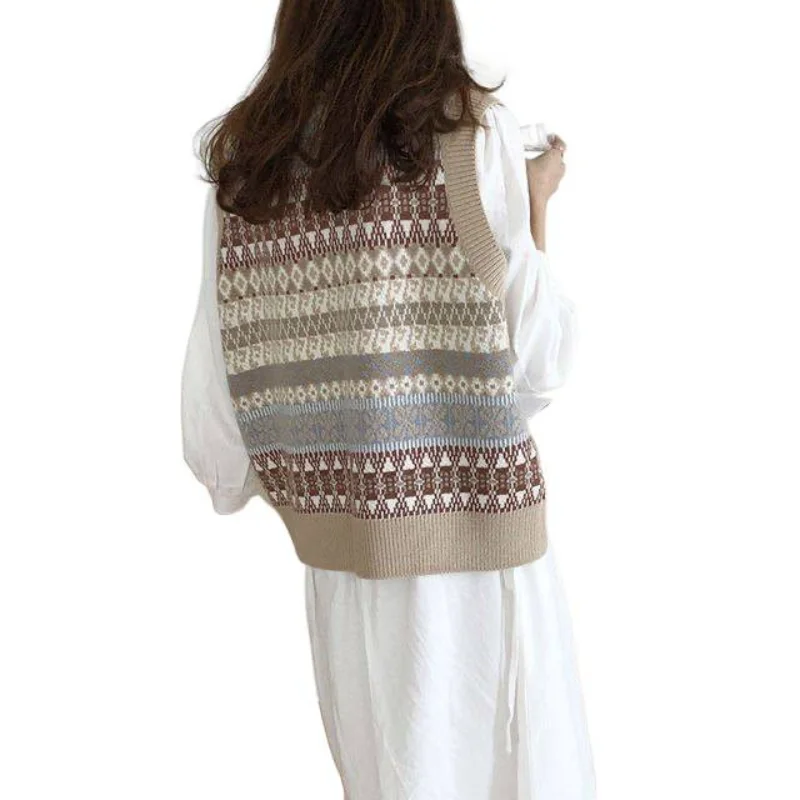 Jesień Zima Nowy Styl Koreański Krótki Luźny Sweter Bez Rękawów Damski Pulower Dekolt V Odzież Wierzchnia Dzianinowa Kamizelka