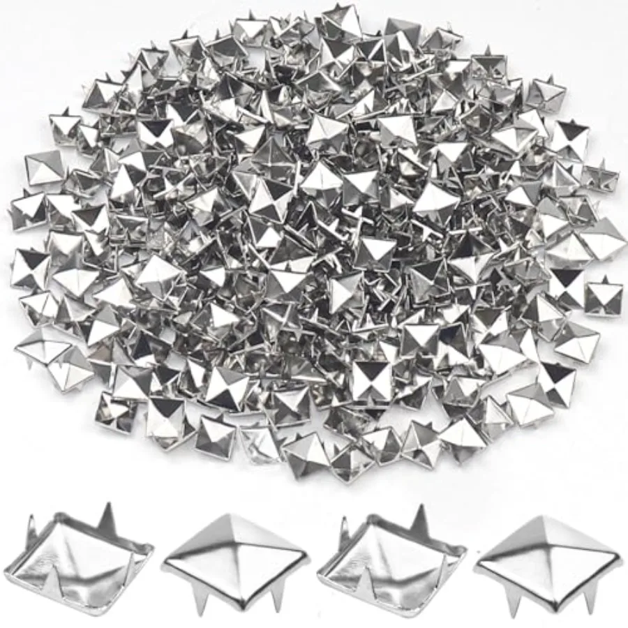 

500 Pcs 10mm Studs for Clothing, Metal Studs Four-jaw Square Spikes for Punk Rock Clothing Leather Craft DIY Jackets Bags Belts