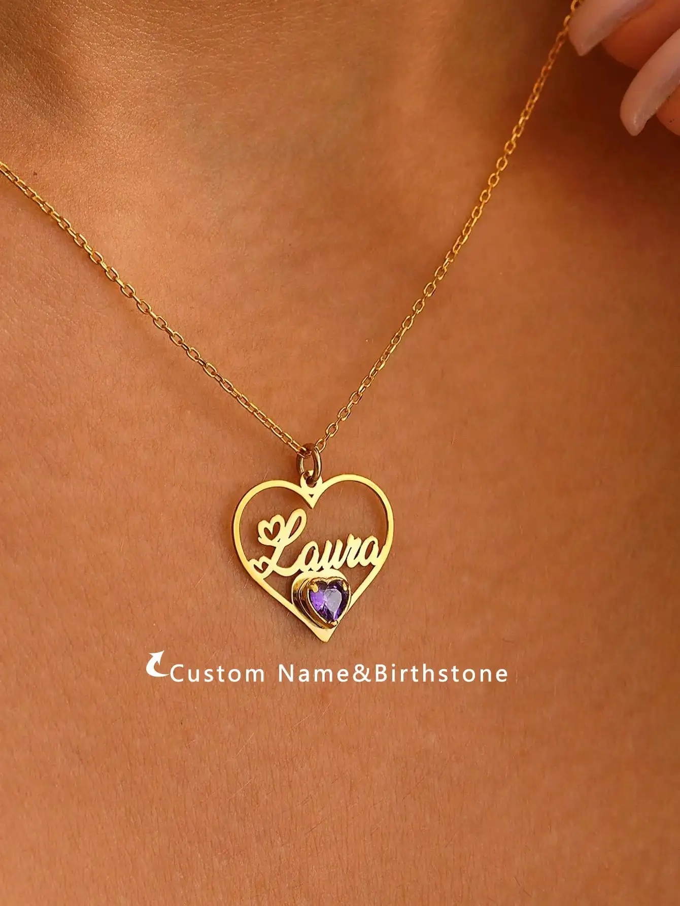 Custom Heart-Shaped Zircon Name Necklace for Women Stainless Steel Necklaces Inlaid Heart Birthstone Personalized Jewelry