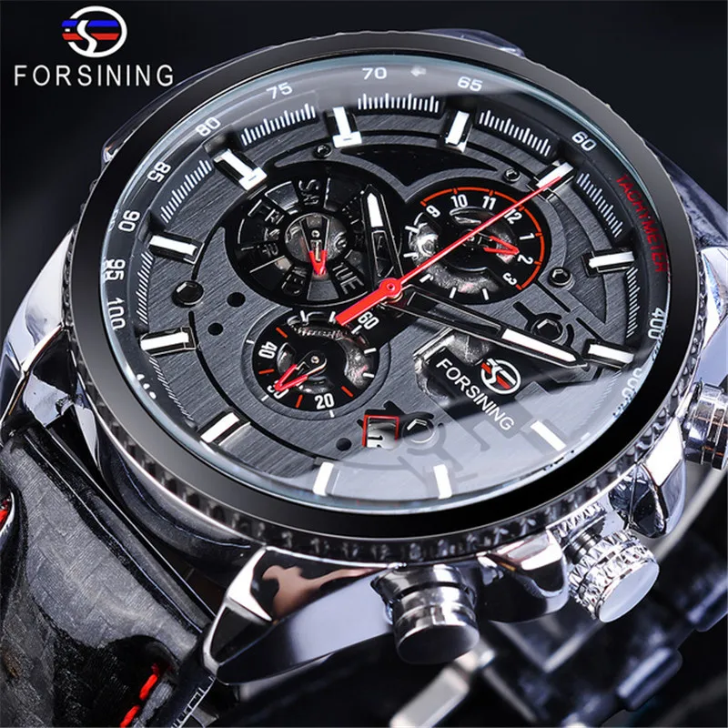 Fashion Forsining Top Brand Three Dial Calendar Week Multifunctional Leather Men Mechanical Automatic Luxury Male Wrist Watches