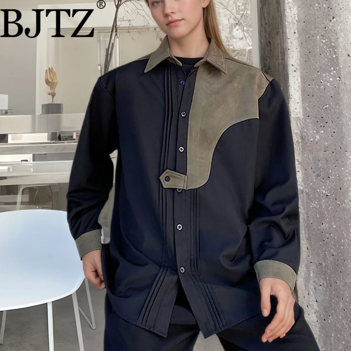 

BJTZ Women’s Colorblock Long Sleeve Shirt 2025 New Arrival Designer Fashion High Quality Elegant Chic Casual Autumn Fall