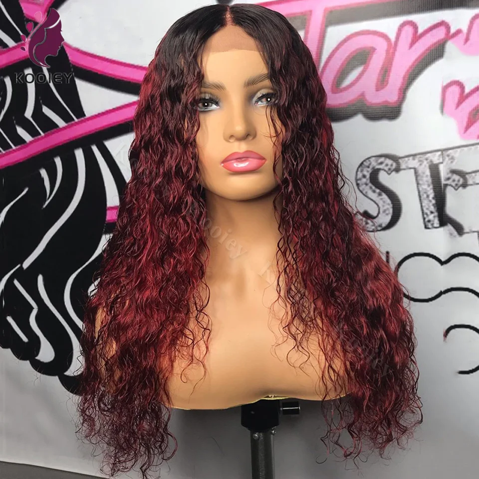 13X6 Hd Lace Frontale Pruik Pre Geplukt 99j Bordeauxrood 360 Vol Water Krullend Kant Voorkant Menselijk Haar Pruiken Rood Gekleurd 13X4 Deep Wave Pruik