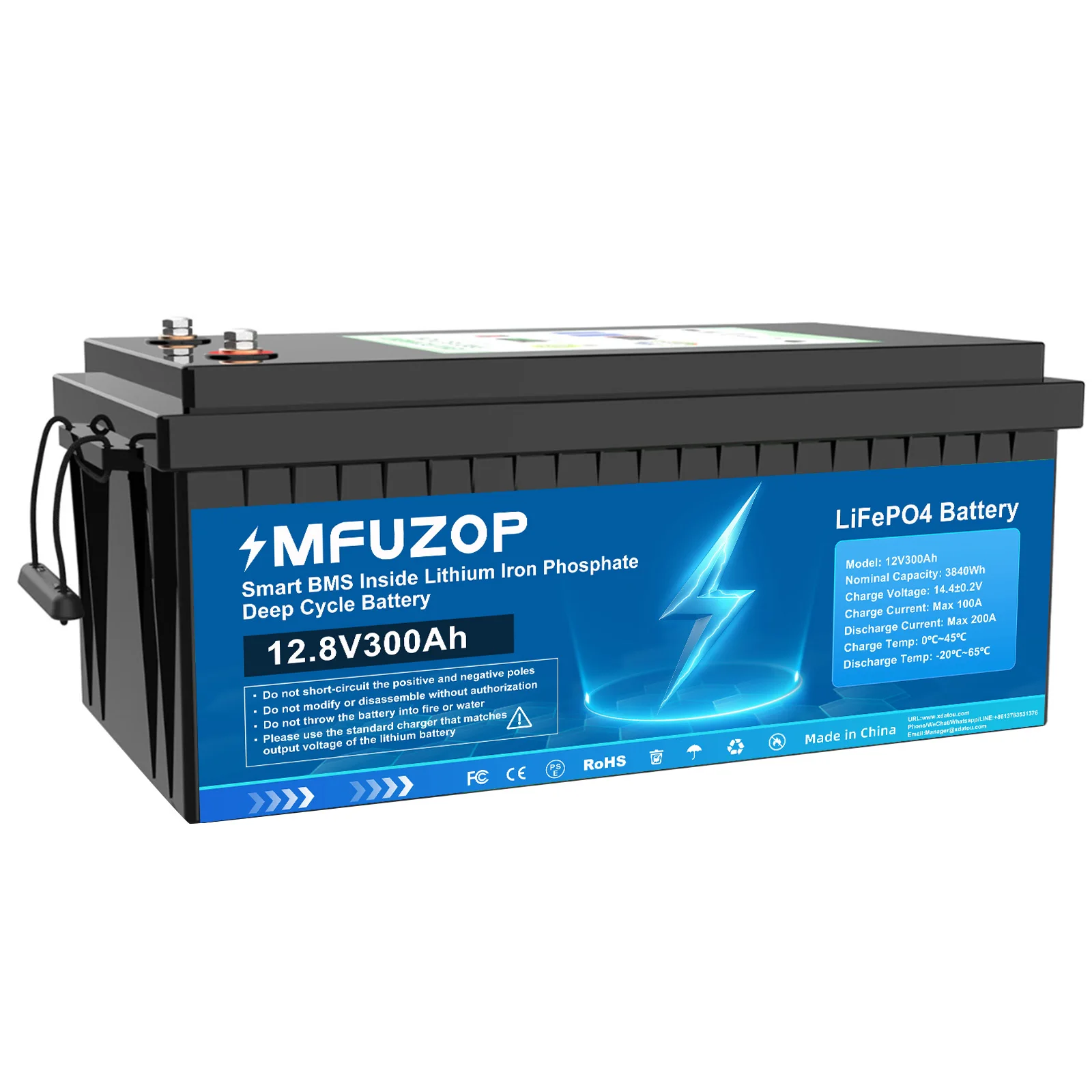MFUZOP LiFePO4 Batterij 12V 24V 100Ah 200Ah 300Ah Deep Cycle Lithium Met BMS 8000-15000 Cycli voor Solar RV Inverter Opslag