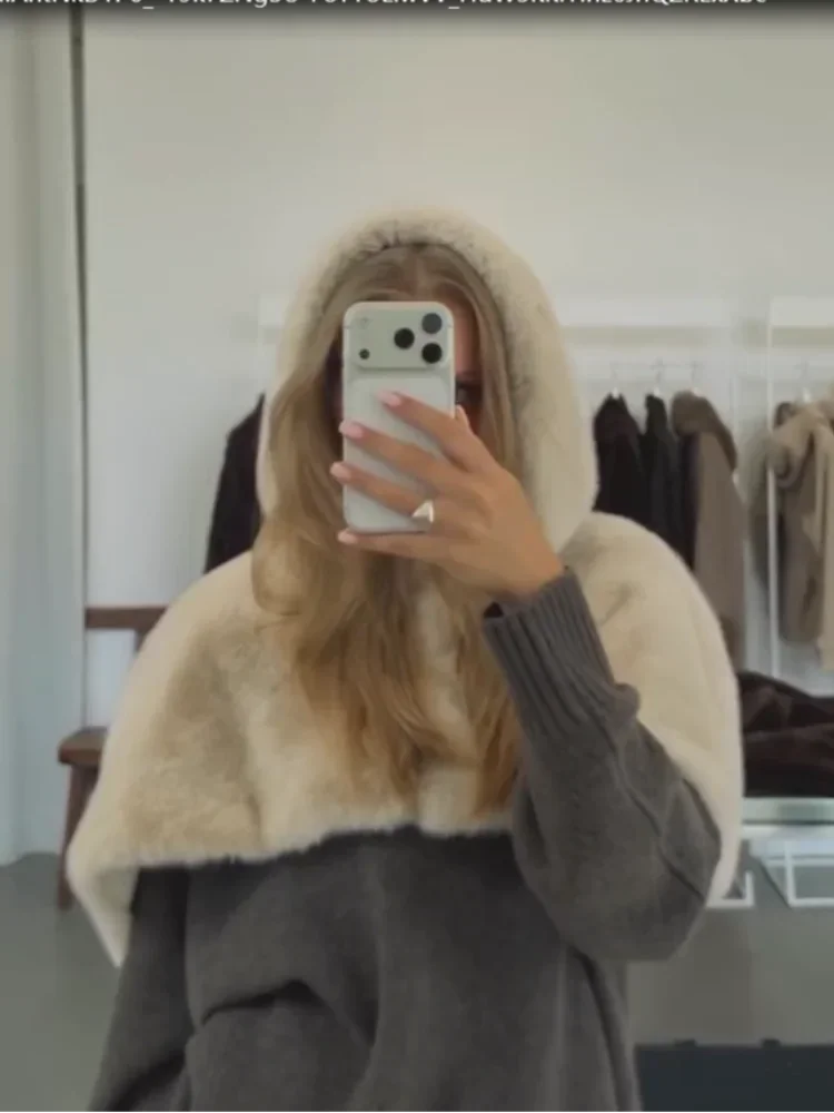 Women's Zipper Up Sleeveless Cropped Cape Hooded Fluffy Fur Coat For  Solid Short Faux Fur Shawl 2026 Casual Daily Outerwear
