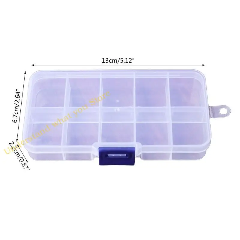 J60A 10 Slots Adjustable Transparent Jewelry Storage Box Ring Earring for Pill B