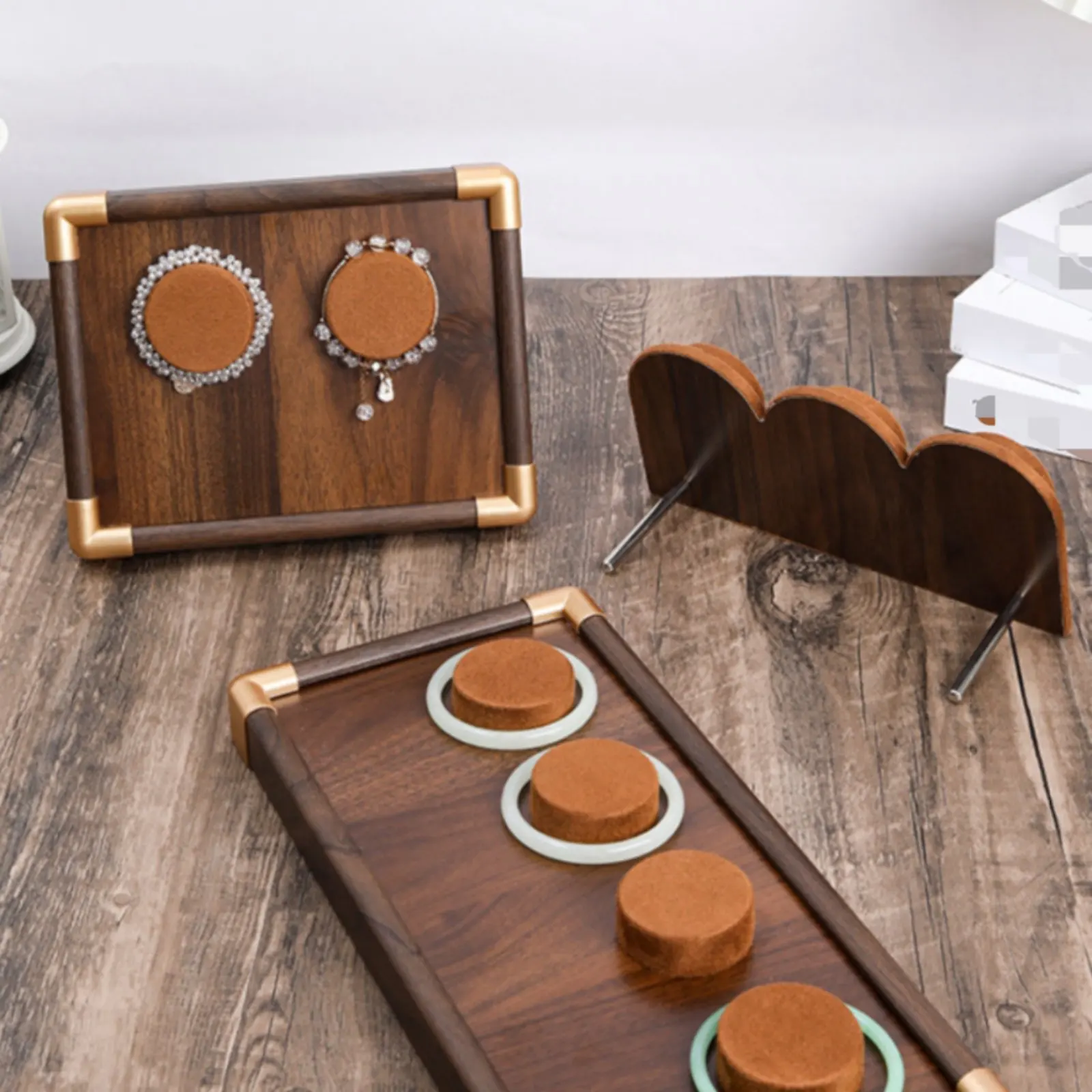 

Plush Jewelry Display Set Versatile Use Antique Wooden Jewelry Stand Wood Frame Bracelet Holder Creative Storage for Retailers