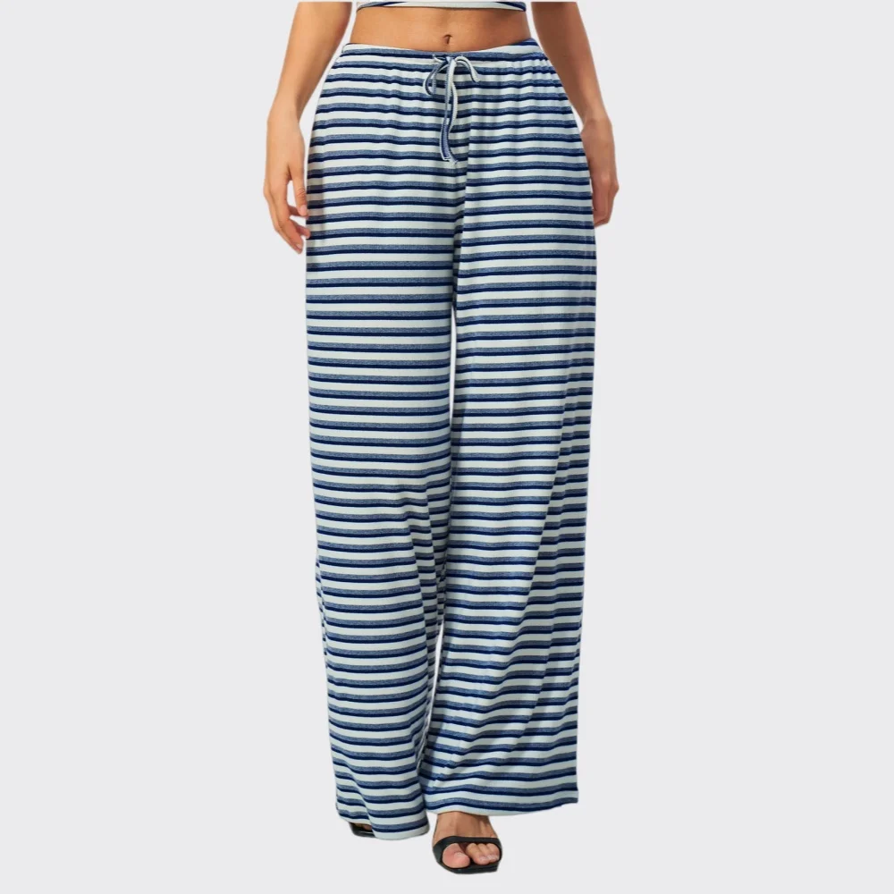 Women's Drawstring Yoga Bell Bottoms Fitness Running Workout Gym High Waist Striped Wide Leg Pants Side Pockets Leggings Tights