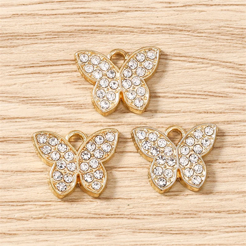 Tusember 10 Stück 12x15mm Gold- und Silberfarbene Kristall-Schmetterlings-Anhänger für Anhänger, Ohrringe, Armbänder, Schmuckherstellung, DIY-Zubehör – Detail 6