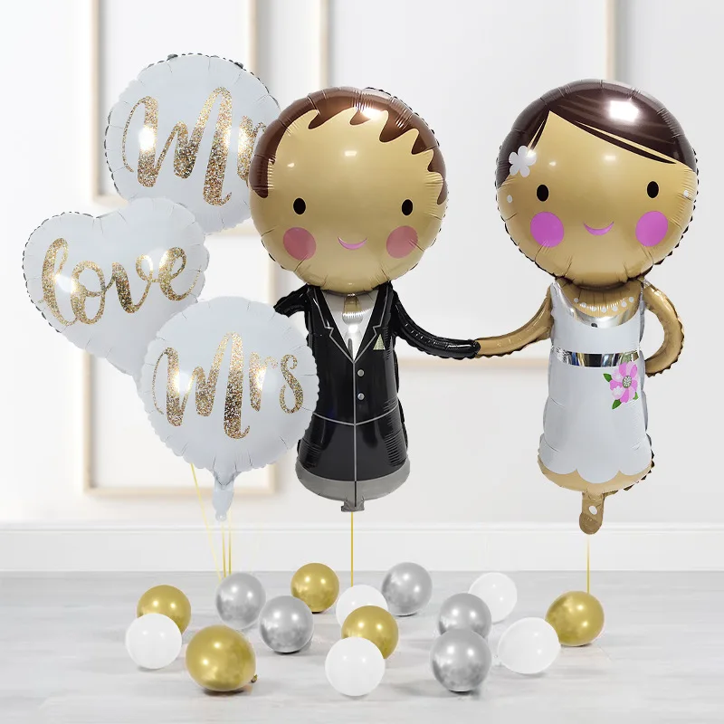 Bräutigam und Braut Aluminium Ballon Paket mrsWedding Party Hochzeit Raum Layout Foto Hintergrund Dekoration