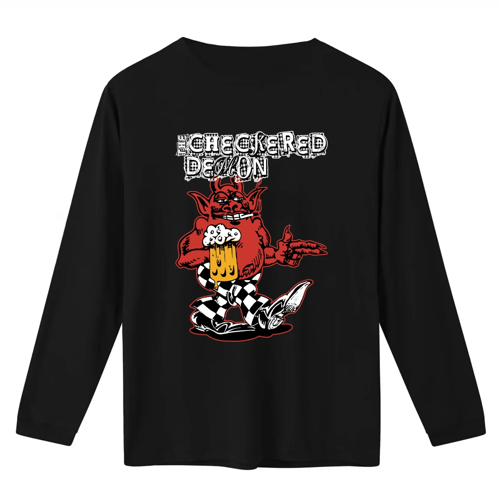 Checkered Demon T-Shirt Summer Casual Cotton Tee Oversized Streetwear Tops Vintage Graphic Print Loose Fit Short Sleeve