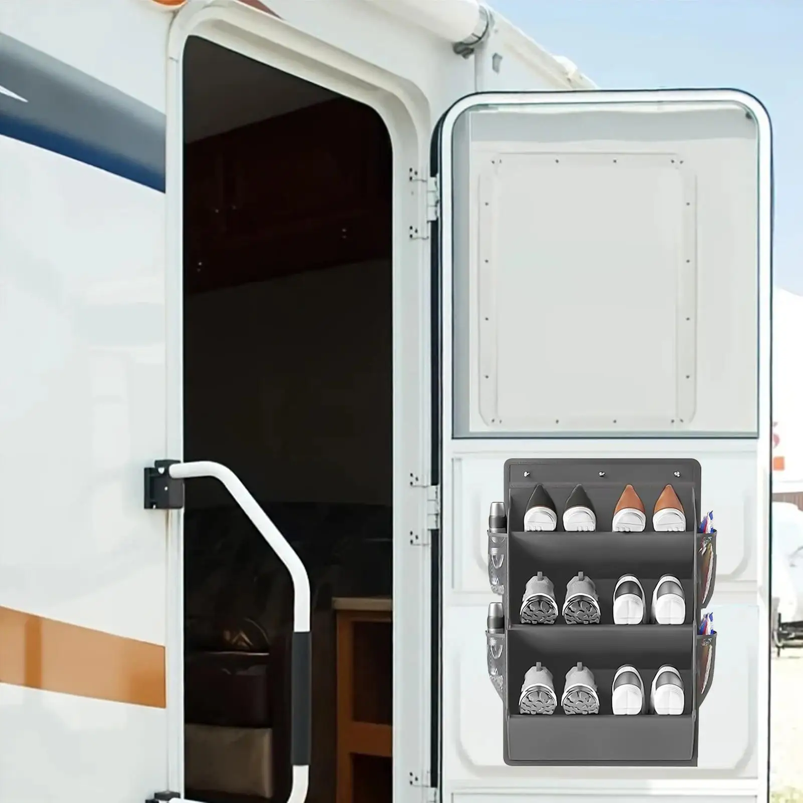 RV 3 Layer Shoe Holder Self-adhesive RV Door Shoe Storage Organizer Bag Campervan Wall Shoe Rack For RV Interior accessories