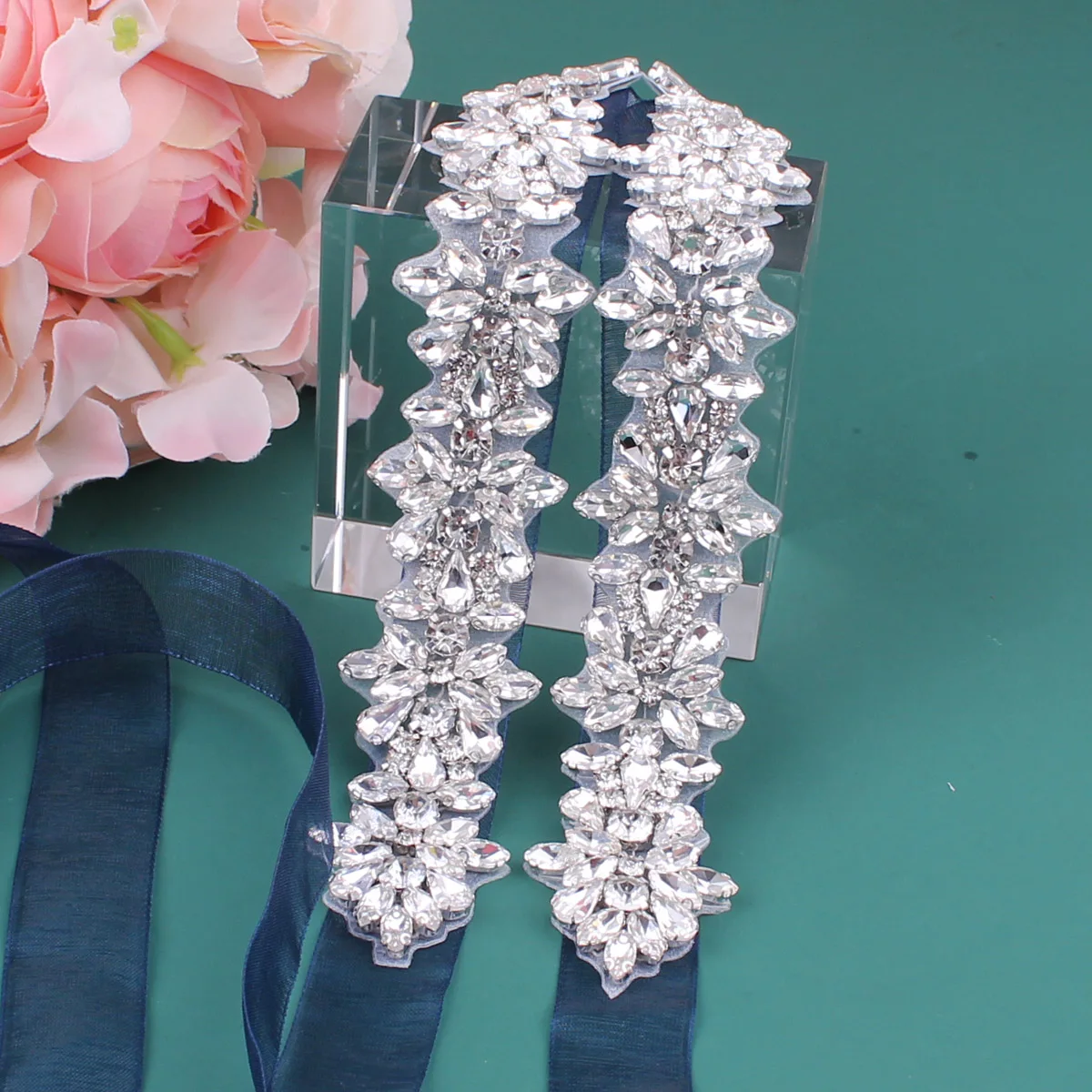 

Crystal bridal belt with ribbons, handmade silver wedding belt, cookie patient belt for wedding evening dresses