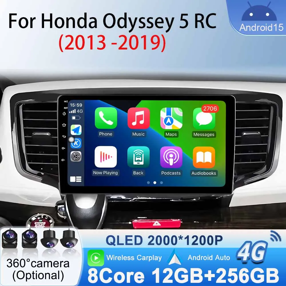 Stereo Video Player Car Radio for Honda Odyssey 5 RC 2013 -  2019 Android 15 GPS Navigation Multimedia Carplay Android Auto WiFi