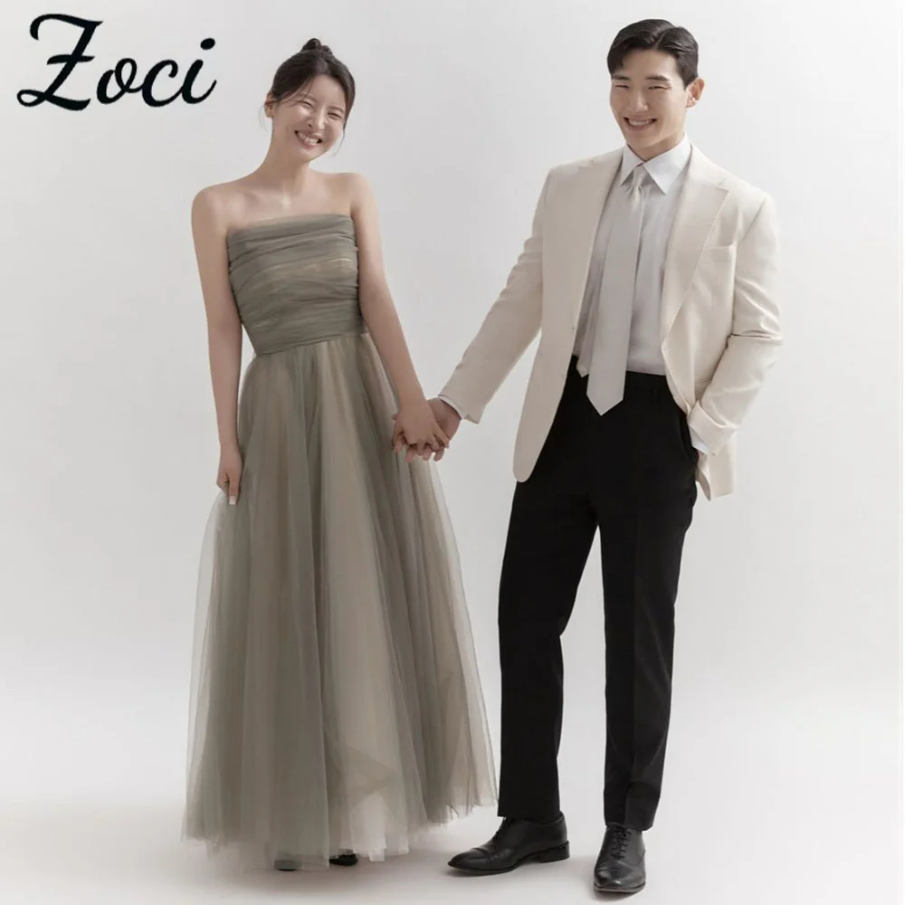 

Zoci Strapless Korea Evening Dresses Fairy Tulle Piano Performance Gown Customized Sleeveless Korea Photos Shoot Dress 웨딩드레스