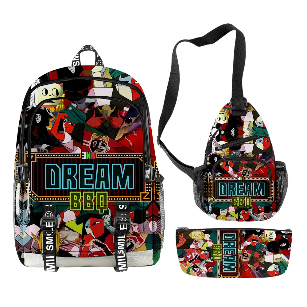 

Fashion Novelty ENA Dream BBQ 3D Printed 3pcs/Set Student School Bags multifunction Travel Backpack Chest Bag Pencil Case