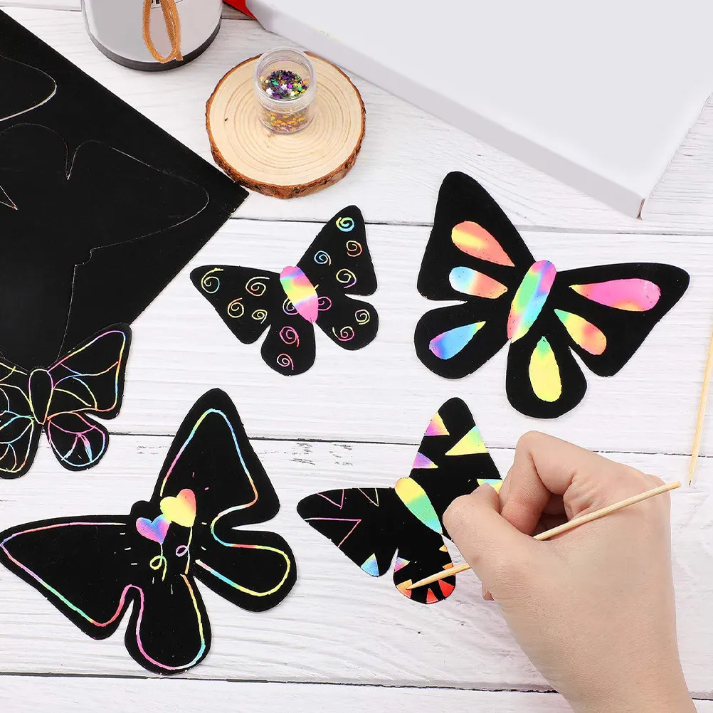 1Set Butterfly Scratch Paper DIY Art Sheet Children Hand Coordination Creative Drawing Party Favor Decorative Craft