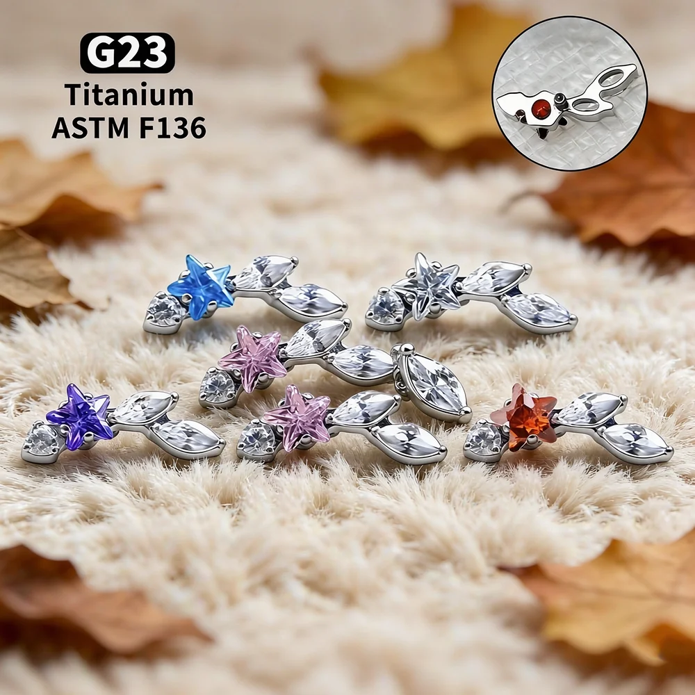 F136 Titanium Star Horse Eye Zirconia Lip Piercing Ring Internal Thread Labret Tragus Helix Cartilage Nose Jewelry Earrings