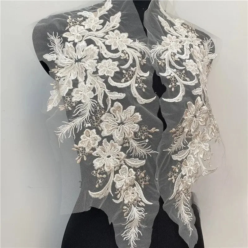 Premium Two Tone Pure Cotton Threads Sequins Lace Accessories For Wedding Dress Evening Gown Embroidery And Embellishment