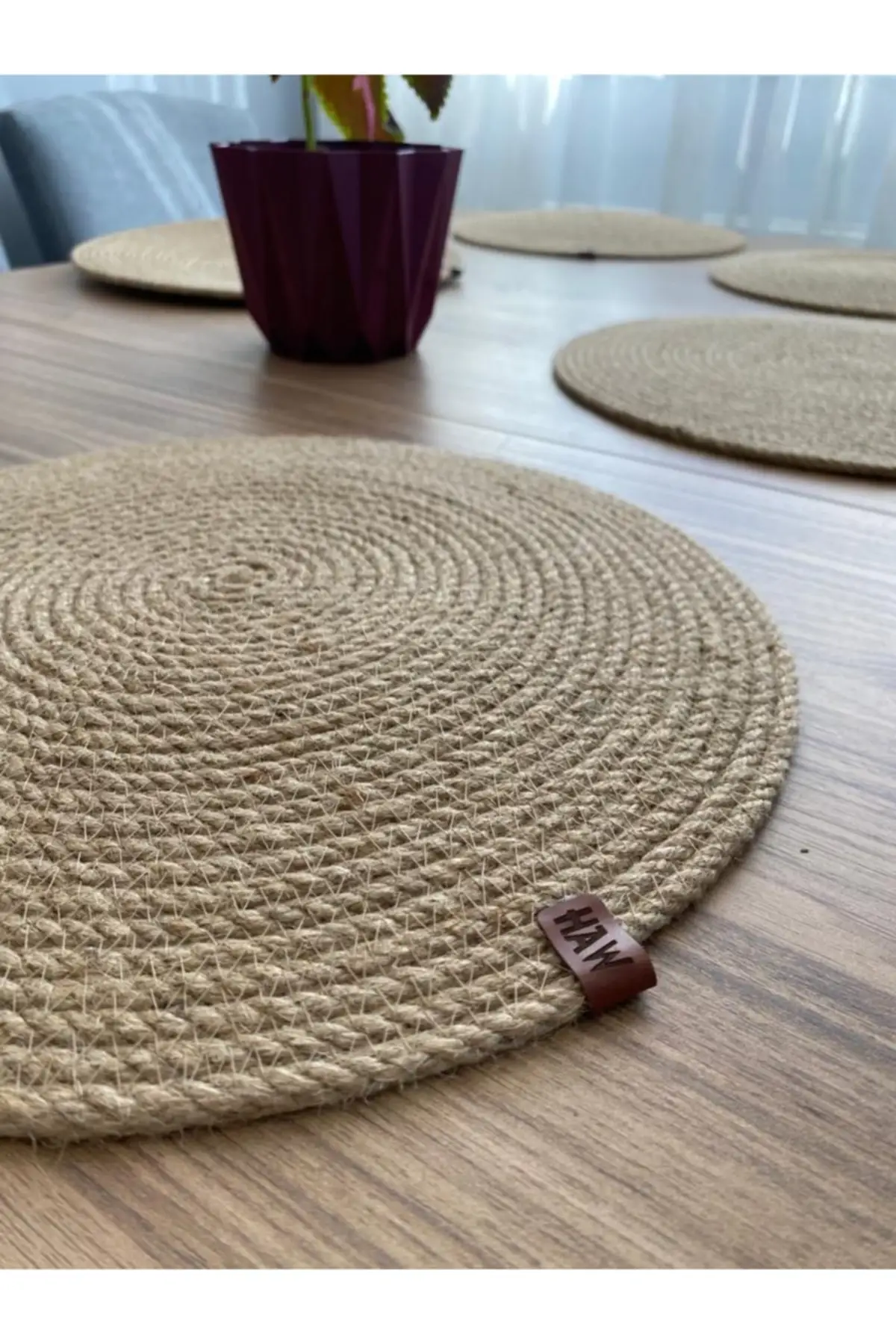 Placemat 4 Pcs. Straw Runner Natural Jute Knitted Base Plate Non-flammable. Hand Washed. Table Accessory, Plate Coaster,