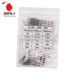 300pcs LL34 1/2W SMD Zener Diode Assorted Kit 0.5W 3V - 24V 1N4148 15Values Each 20pcs Sample Pack