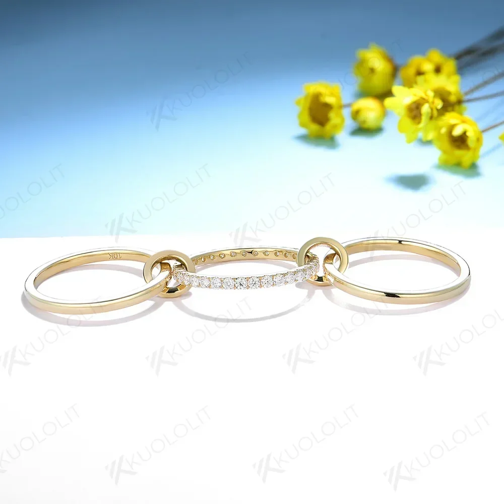 خواتم Kuololit مويسانيتي للنساء والرجال الصلبة 18K 14K 10K 925 الفضة الذهب الأصفر 3 خواتم الاتصال للخطوبة الذكرى السنوية