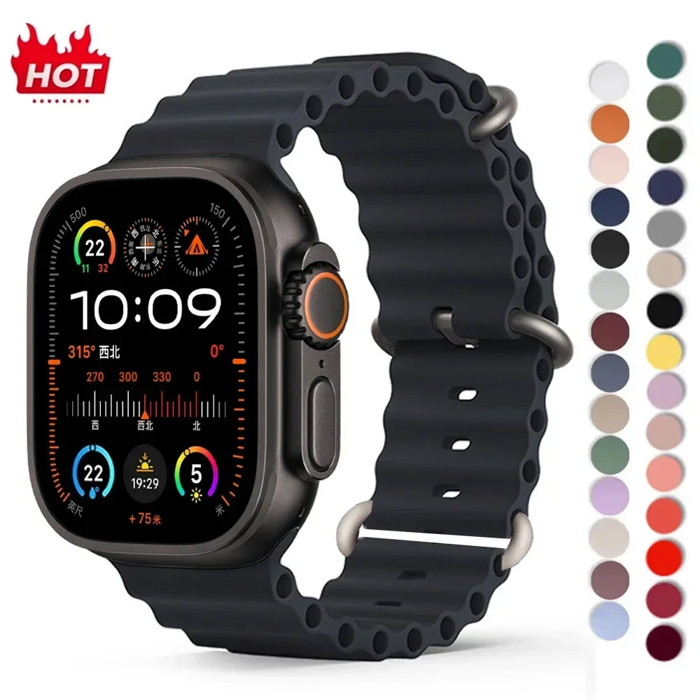 

Ocean Band for Apple Watch Ultra 49mm 45mm 46mm 42mm 44mm 40mm 41mm Silicone Sport Bracelet Correa Series 10 9 7 8 5 6 SE Strap